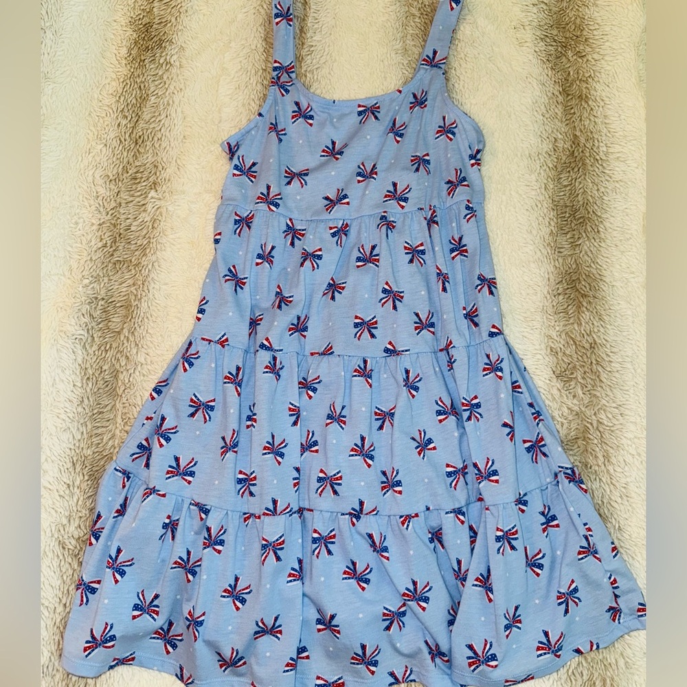 Girls Sleeveless Blue Bow Patterned Dress